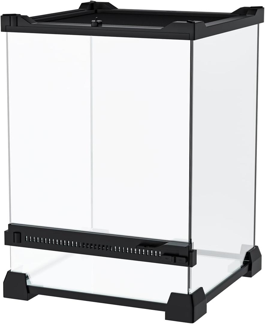 Reptile Terrarium 8"x8"x12" Mini, Front-Opening Glass Tank with Mesh Lid & Lock, 360 Glass Enclosure for Small Reptiles, Frogs, Tarantulas, Jumping Spiders & Geckos