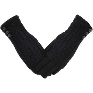Tomily Winter Warm Knit Fingerless + Touchscreen Texting Thick Cotton Full Gloves 2-in-1 (Black)