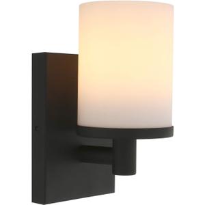 Pathson Vintage 1-Light Wall Sconce, Hardwired Bathroom Vanity Light, Frosted Glass Wall Mount Light Fixtures for Hallway Bathroom Kitchen Living Room (Black)