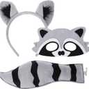 XEPST Animal Raccoon Costume Set, Raccoon Ears and Tail Set with Ears Headband Eyemask and Tail for Animal Costume Cosplay Birthday Party Accessories Carnival Halloween Fancy Dress Party Supplies (Gray)