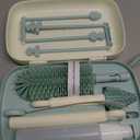 Momcozy Bottle Brush Set - Baby Bottle Cleaner Kit with Silicone Brush, Nipple Brush, Straw Brush, Soap Dispenser, Drying Rack - 7 in 1 Bottle Cleaning Tool for Home and Travel, Green (Classic Style)