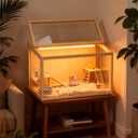 Hamster Cage: 24inch Wooden Small Animal Cage with Warm Light | Clear Chewy Proof Hamster House with Openable Breathable Top