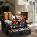Coffee Station Organizer Pods Holder with Drawer, Farmhouse Wood Coffee Bar Accessories Decor and Tea Condiment Basket for Countertop