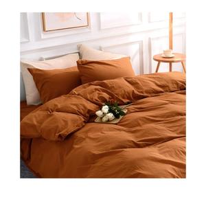 Terracotta Burnt Orange Duvet Cover Set Queen Size Linen Textured Organic Natural 100% Washed Cotton Duvet Cover Caramel 3 Pieces Bedding Set with Zipper Closure Soft