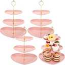 Layhit 4 Pack Valentine's Day 3 Tier Cupcake Stand Heart Shaped 3 Tiered Serving Trays for Party Plastic 3 Tiered Tray Stand Dessert Cupcake Stand for Tea Party Baby Shower Wedding (Pink)