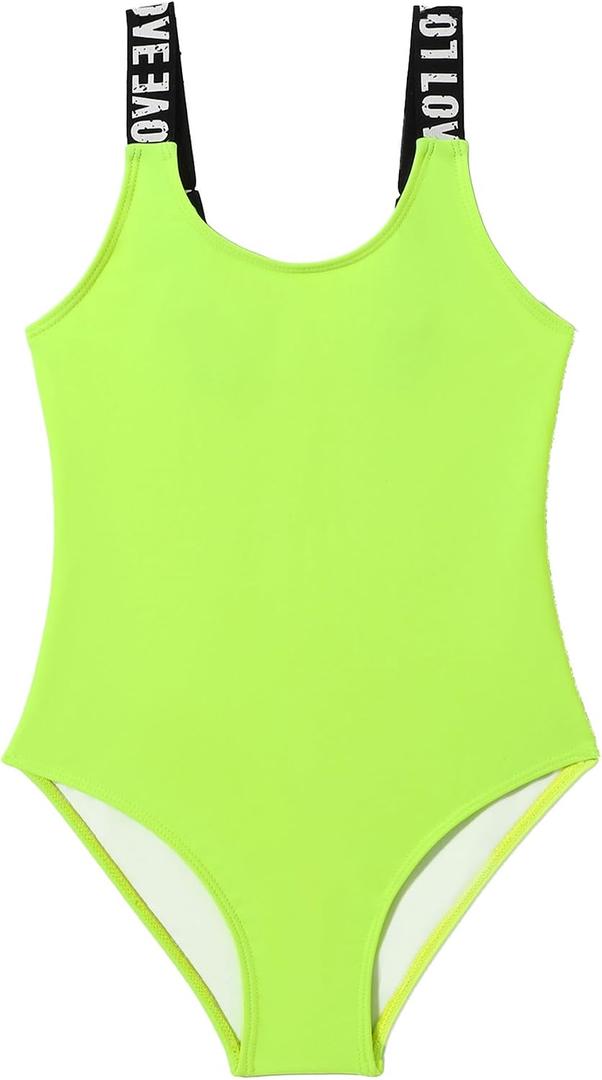 SERENYOU Girl's Swimsuit One Piece Swimwear Quick Dry Bathing Suit with Adjustable Shoulder Straps Yellow 9-10 Years