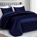 Whale Flotilla Silky Soft Satin Quilt King Size, Luxury Reversible Lightweight Bedspreads Covelets for All Seasons, Leaf Stitched Pattern Bedding Set with Satin Pillowcases, Navy