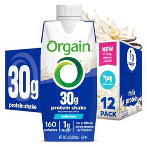 Orgain 30g High Protein Shake, Dairy Isolate Milk Protein, Vanilla Bean, 5g BCAAs, 1g Sugar per Serving, Meal Replacement, Ready to Drink, Keto Friendly, Gluten-Free, 11 Fl Oz, 12 Bottles (EXP 06/03/26)