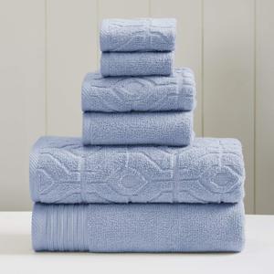 Modern Threads 6 Piece Set, 2 Bath Towels, 2 Hand Towels, 2 Washcloths Yarn Dyed Diamond Gate Jacquard Towel Set Blue (Standard)