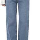 Women's Straight Leg Jeans- High Waisted Stretchy Wide Leg Denim Pants, Elastic Waistband & Classic Blue Vintage Wash (Medium)