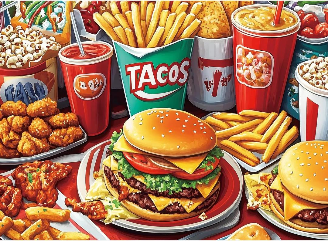 300 Pieces Hamburger Puzzles for Adults, Youths Favorite Foods Puzzle for Adults Children, Fries Puzzle 300 Pieces, Gift for Birthday, Home Decor, Fun for Family Entertainment(20.5 * 15 in)