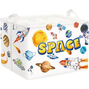 Clastyle Cosmic Space Planet Laundry Basket Star Kids Clothes Book Storage Basket Gift Toy Box for Bedroom Decor,Rocket,40x30x30 cm
