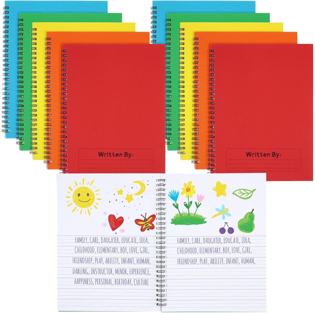 Henoyso 20 Pcs 100/50 Sheets Primary Composition Notebook K-2 Bulk Spiral Primary Journal Drawing Handwriting Practice for Kids Kindergarten 1st 2nd Back to School Supplies (Bright Color,50 Sheets) (White)