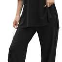 Cnlinkco Womens 2 Piece Outfits Short Sleeve Set Wide Leg Pants Casual Trendy Pullover Lounge Set (XL, 01 Black)