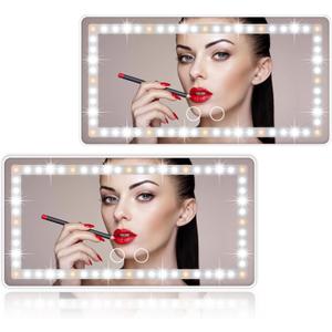 Car Sun Visor Vanity Mirror, 2 Pcs Rechargeable Makeup Mirror with 3 Light Modes & 60 LEDs - Dimmable Clip-on Rear View Sun-Shading Cosmetic Mirrors, Universal for Car SUV Truck (Frosted White)