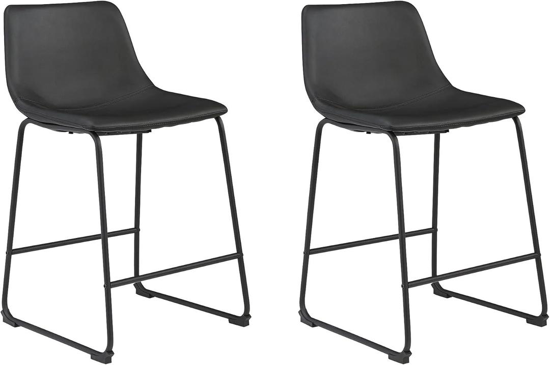 Signature Design by Ashley Centiar 24" Counter Height Modern Bucket Barstool, 2 Count, Black