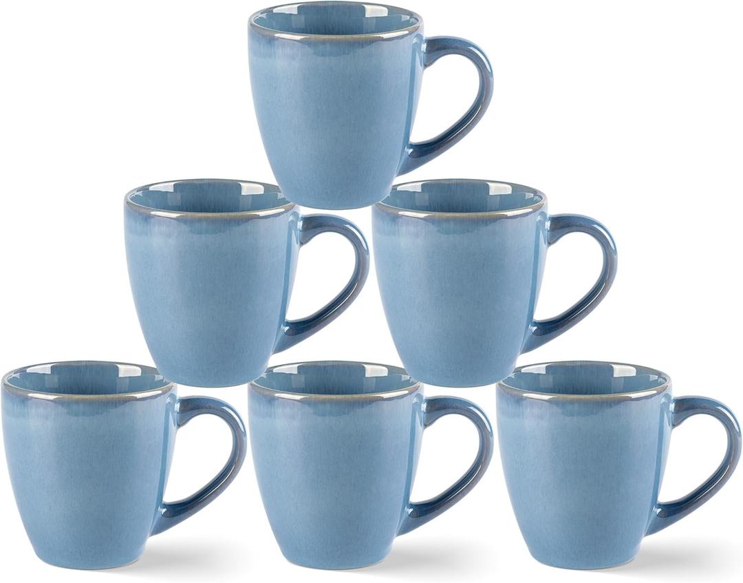 GBHOME Ceramic Coffee Mugs Set of 6, 12oz Stoneware Coffee Mugs Set For Dad Mom Women MEN, Light Weight Coffee Cups for Latte/Tea/Beer/Hot Cocoa, Dishwasher & Microwave Safe (Alaskan Blue)