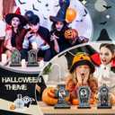 6 Pcs Halloween Graveyard Tombstones Centerpieces with 6 Pcs Scary 3D Changing Face Moving Picture Frame, Rip Gravestone Wooden Table Decoration Halloween Party Home Accessories(Dread)