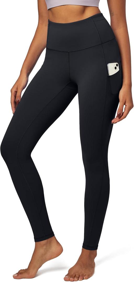 IUGA Leggings with Pockets for Women High Waisted Yoga Pants Women Tummy Control Workout Compression Running Leggings (Large, Black)