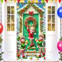 BlissYard Christmas Door Decorations 71x35 inch Elf Door Cover Banner Holiday Backdrop with Wreath Snow Trees and Ornaments for Front Porch Christmas Party Winter Entryway Photo Prop Decor