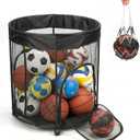 51.36gal Ball Storage Cart with Wheels, 2 Side Opening Ball Basket, Ball Cart for Basketball, Soccer, Baseball, Sports Ball Storage Bin, Ball Organizer for Garage, Playground and Outdoor
