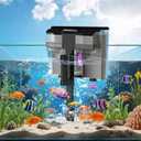 8W Aquarium Filter Hang on U-V Fish Tank Filters Quiet 4 in 1 Double Waterfall Fiter for up to 45 Gallon Tanks, 215 GPH Adjustable Flow (BLACK)