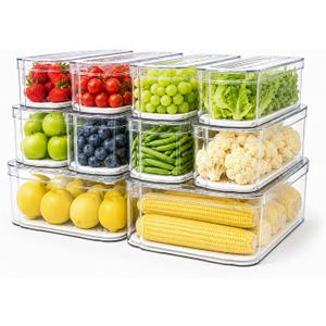 SMRCAD Fridge Organizers and Storage, 10 Pack Clear Organizer Bins with Lids for Kitchen, Pantry, Refrigerator, Food, Fruit, Vegetable Storage