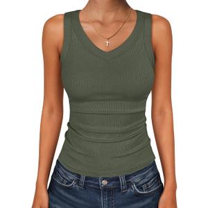 ANRABESS Tank Tops for Women V Neck Ribbed Knit Slim Fitted Sleeveless Basic Tee Tanks Casual Summer Clothes 2026 Medium