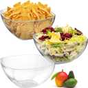 TOPZEA Set of 3 Clear Plastic Serving Bowls for Party, 94oz Acrylic Large Salad Mixing Bowl Set Kitchen Reusable Snacks Bowl for Fruit Chips Dips Popcorn, Break-Resistant, 9.25"x 9.25x 4.6"