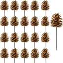 Winlyn 20 Pcs Gold Pine Cone Picks Christmas Ornaments Pinecone Floral Picks Decorative Natural Pinecone Wired Stems 6.9" Tall for Christmas Tree Floral Arrangements Holiday Crafts Seasonal Decoration