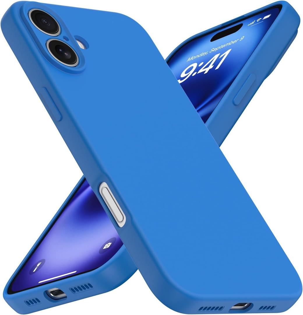 Compatible with iPhone 16 Case, Liquid Silicone Upgrade [Camera Protection] [Soft Anti-Scratch Microfiber Lining] Shockproof Phone Case (Blue)