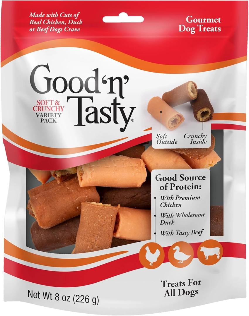2 x Good 'n' Tasty Soft & Crunchy Roll High Protein Dog Treat, 8 oz (EXP 05/21/28)
