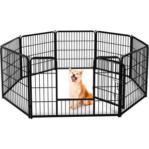 Sweetcrispy Dog Playpen Indoor - Puppy Fence Exercise Pen for Yard Gate 8 Panel 32 Height Playpens with Doors Heavy Duty Metal Dog Pen for Camping, RV, Outdoor, Small/Medium/Large Pets (08 Panels 32 Inch)