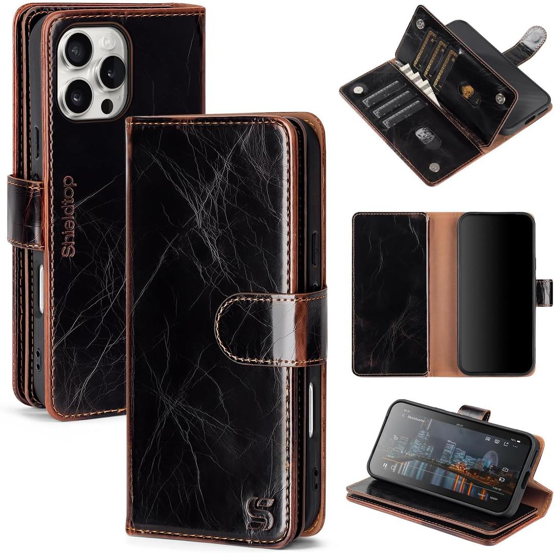 Compatible with iPhone 16 Pro Wallet Case with Card Holder,Women Men RFID Blocking PU Leather Folio Flip TPU Protective Cover Credit Card Slots,Phone Case for Apple 16 Pro 6.3",Coffee