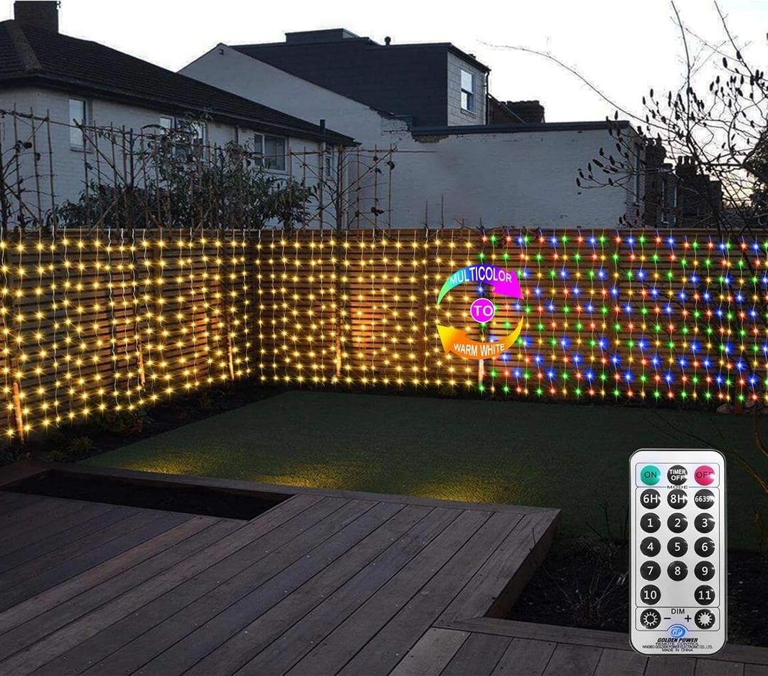 ZAIYW Curtain Lights Outdoor 20Ft3Ft, 300 LED Color Changing Fence String Lights with Plug Remote, Waterproof Light Curtain for Stair Railing Eaves Decor (Warm White & Multicolor)