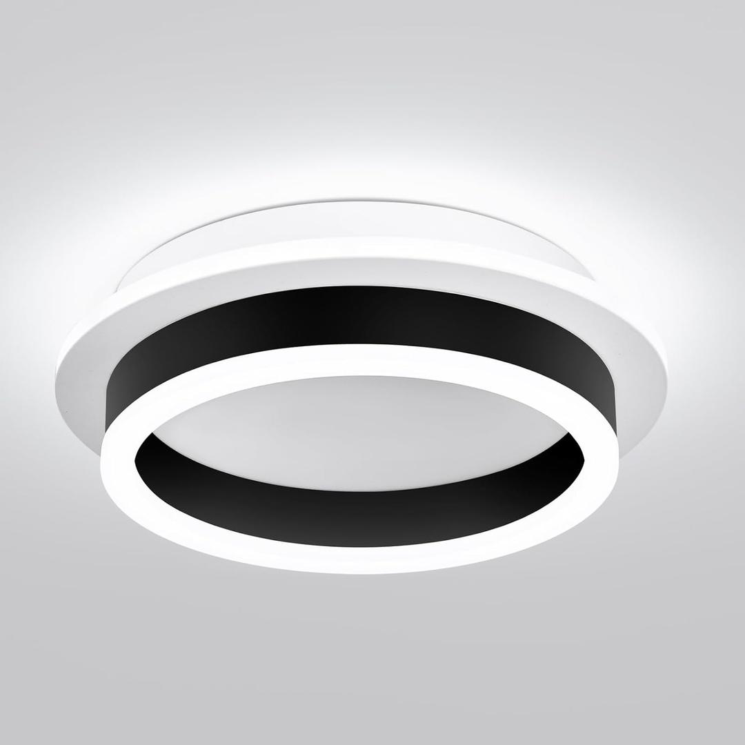 Round Modern LED Flush Mount Ceiling Lamp, 24W LED Light Fixture, Black Small Hallway Ceiling Light for Dining Room, Bedroom, Kitchen, Bathroom, Entryway Lighting (Cool White, 6000K)