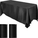MCEAST 2 Packs Satin Tablecloth 102 x 58 Inches Rectangular Table Overlay Cover Bright Silk Tablecloth Smooth Fabric Table Decor for Wedding Banquet Decoration (Black)