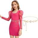 SUOSDEY Kids Metal Waist Chain Belt, Shiny Adjustable Chain Waist Belt for Girls Dress, Skirts, Jumpsuit, 31.5 Inches Long (fits waist size 18"-26", C-gold(moon)