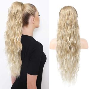 HOOJIH Ponytail Extension, Drawstring Ponytail Hair Extensions 26 Inch Long Curly Wavy Ponytail Natural Wavy Synthetic Hairpiece for Women Daily Use - Warm Blonde with Platinum Blonde Tails