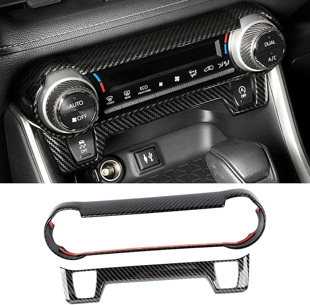 Car Accessories Fit for Toyota RAV4 XA50 2019-2022 2023 2024 2025 Dashboard Console Air Control Switch Button Cover Trim and Center Console Switch Cover Trim (Carbon Fiber Style) ABS 2PCS