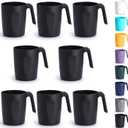 Berglander Black Plastic Coffee Mugs Set of 8, Plastic Cups with Handles 15oz, Reusable Water Cup, Easy to Carry, Great for Home, Garden, Picnic, Camping, Outdoor