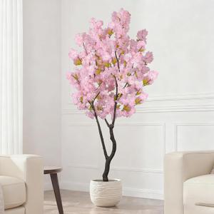 Faux Pink Cherry Blossom Tree 6.5ft(78in) Artificial Pink Silk Flower Tree Lifelike Large Fake Floral Tree for Wedding Realistic Elegant Cherry Sakura Plant in Pot for Home,Living Room,Office