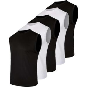 5 Pack Men's Mesh Muscle Tank Tops Sleeveless Athletic Gym Workout Shirts | Available In Big & Tall, Undershirts, Moisture Wicking, Breathable, Cooling, Fitness, Running, Beach, Boxing, Singlet (S)