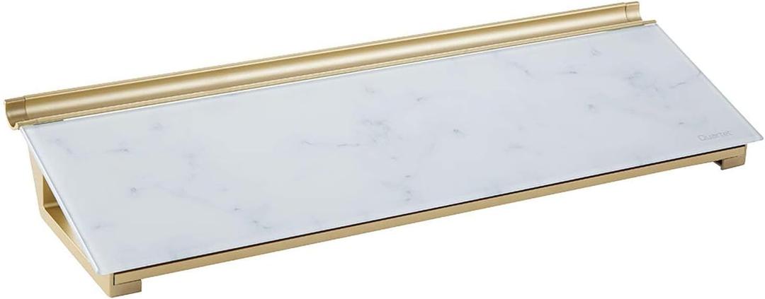 Quartet Glass Dry Erase White Board 18"W x 6"H, Compact Desktop Whiteboard with Storage Drawer, Marble (GDP186M)