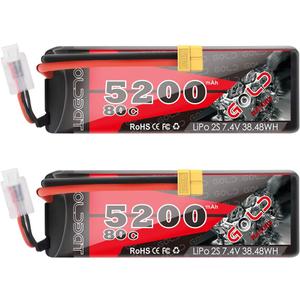GOLDBAT 5200mAh 80C 2S 7.4V RC LiPo Battery Hard Case with XT60 Plug for RC Evader BX Car RC Truck RC Truggy Racing (2 Pack)
