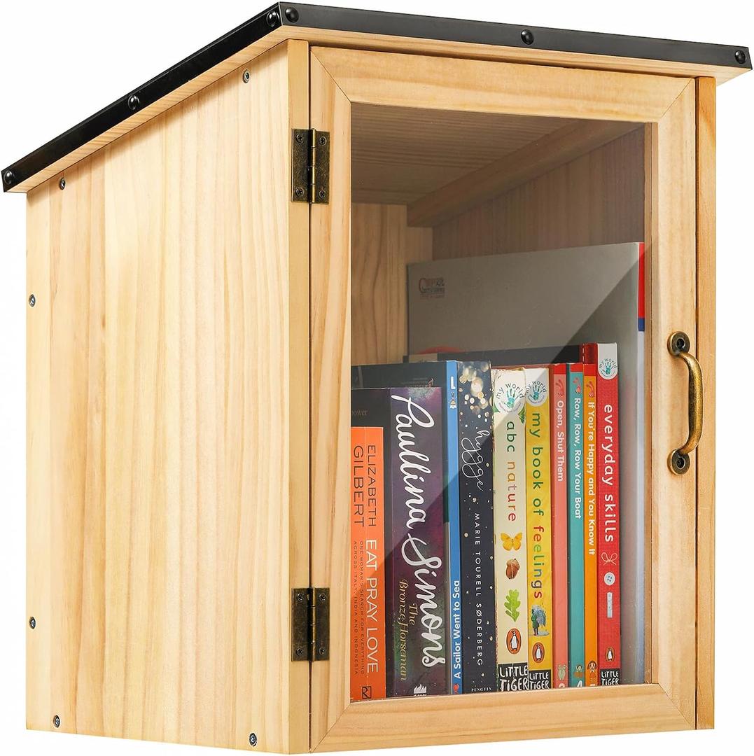 Little Library Box Outdoor, Waterproof Outdoor Library Book Box, Little Wood Cabinet for Sharing Books, Art Literature and Newspapers with Neighborhoods, Community and Schools (Upgraded)