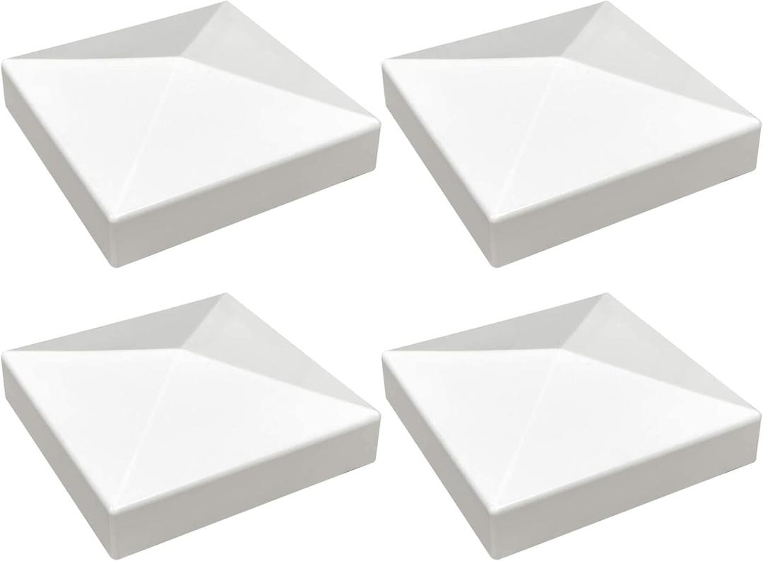 3.5 x 3.5 Inch Vinyl Fence Post Caps (4 Pack) - White Pyramid Style PVC Post Tops for Wood Posts, Mailbox & Deck - Weatherproof & UV Resistant Decorative Covers - Easy Install Fence Post Pro