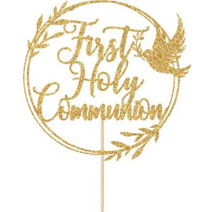 First Holy Communion Cake Topper, Spanish Baptism, Religious Christening, Wedding Baby Shower 1st Birthday Party Decorations, Gold Glitter