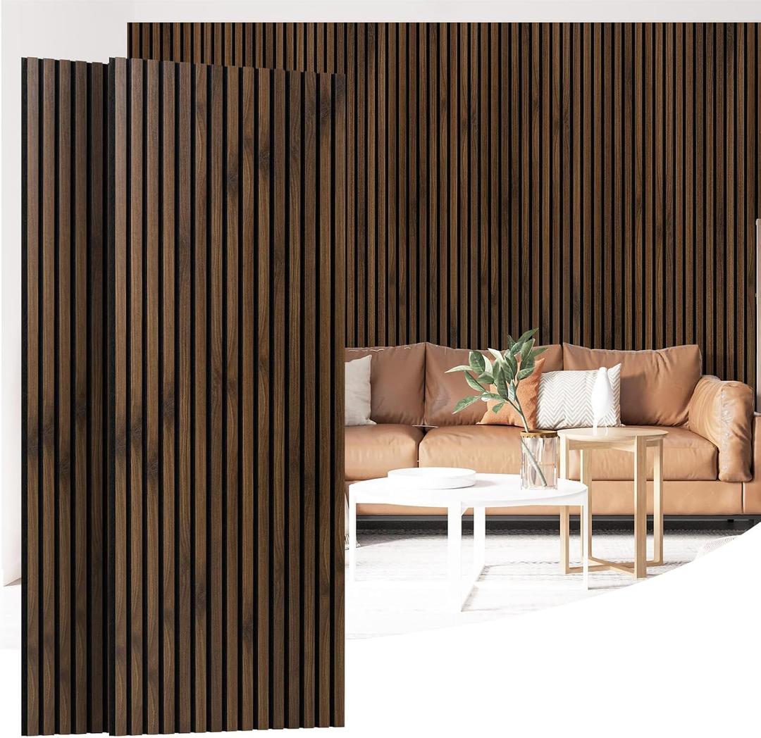Art3dwallpanels Acoustic Wood Slat Wall Panel, Walnut, 96.06x23.82x0.55 Inch