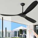 60 inch Ceiling Fans Without Lights, Wet Rated Black Outdoor Ceiling Fans for Patios Outside Porch, 3 Blade Wood Ceiling Fan no Light with Remote Control, High CFM 6 Speeds, Quiet DC Motor